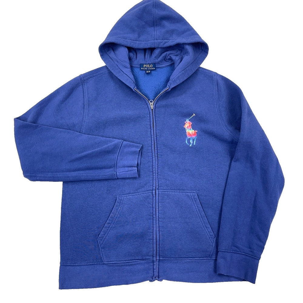 Polo Ralph Lauren Hoodie Boys XL Blue Rainbow Big Pony Full Zip Jacket Youth